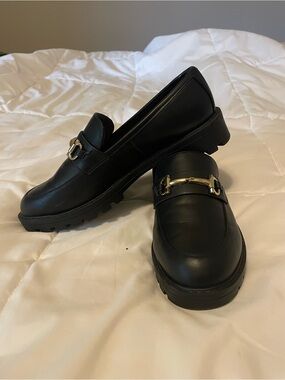 LOFT Black Women's Loafers with Gold Bit Accent